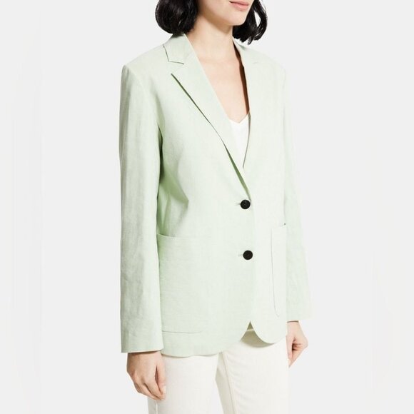 THEORY oversized linen blend blazer in mint (sz4) - Picture 2 of 16